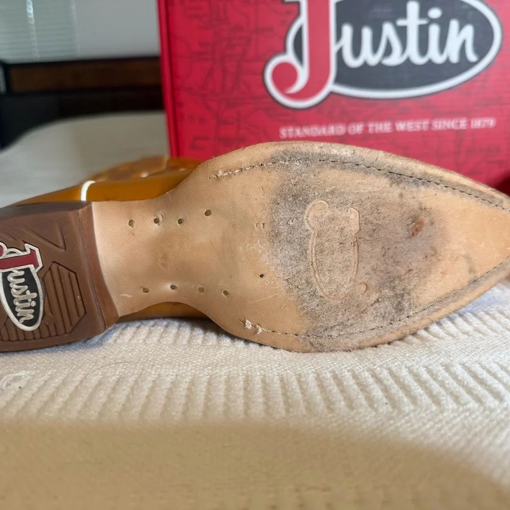 Justin Boots Brown and White Women's Western Genuine Leather Boots Size 9B - Picture 12 of 14